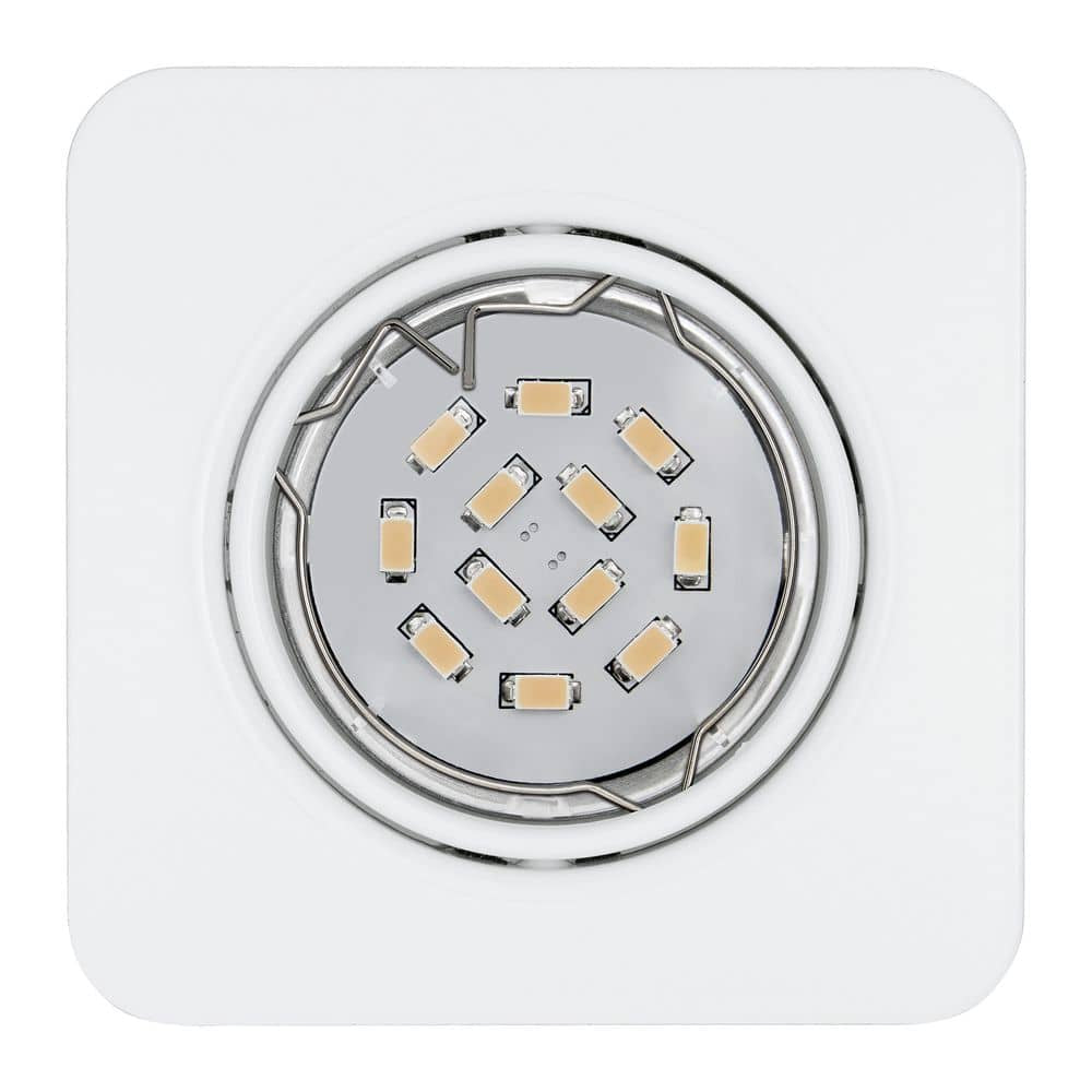 Vue de face du spot encastrable blanc, montrant la bague chromée et les LED centrales