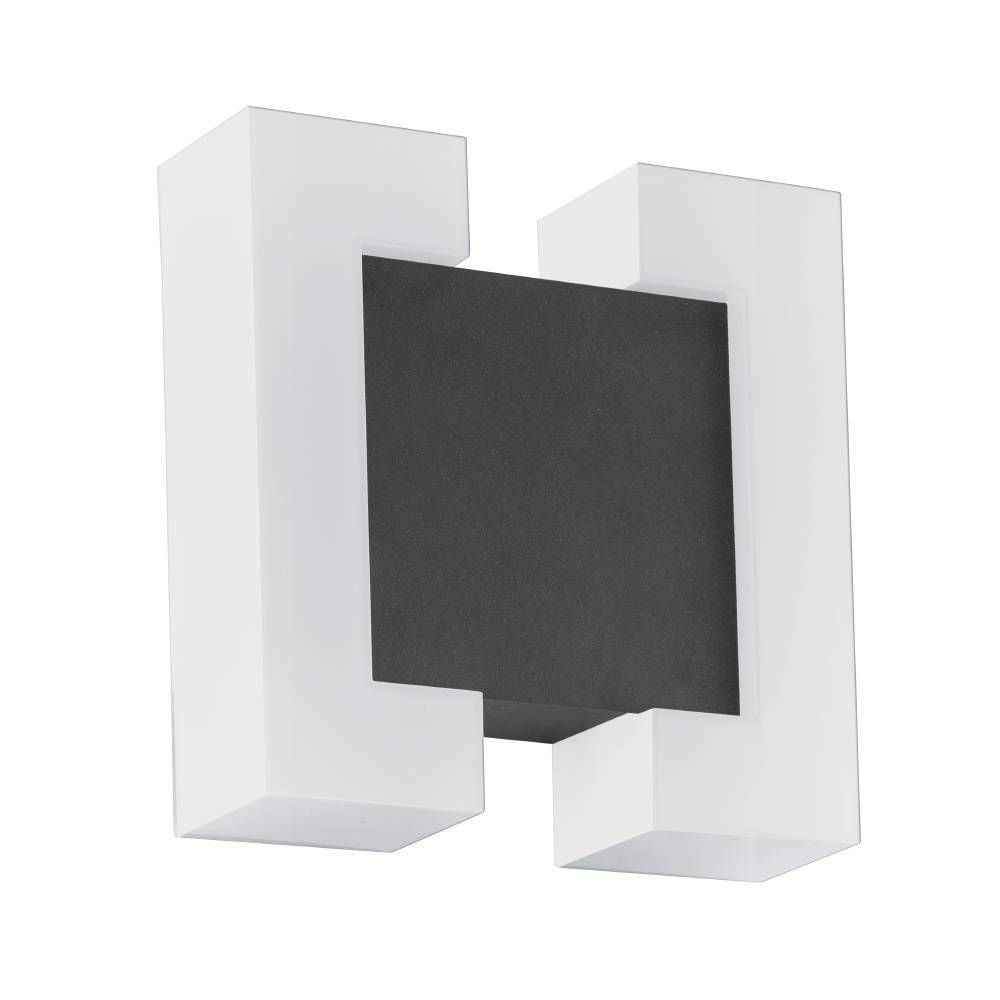 Vue de face de l'applique murale carrée blanche à centre anthracite, fond blanc