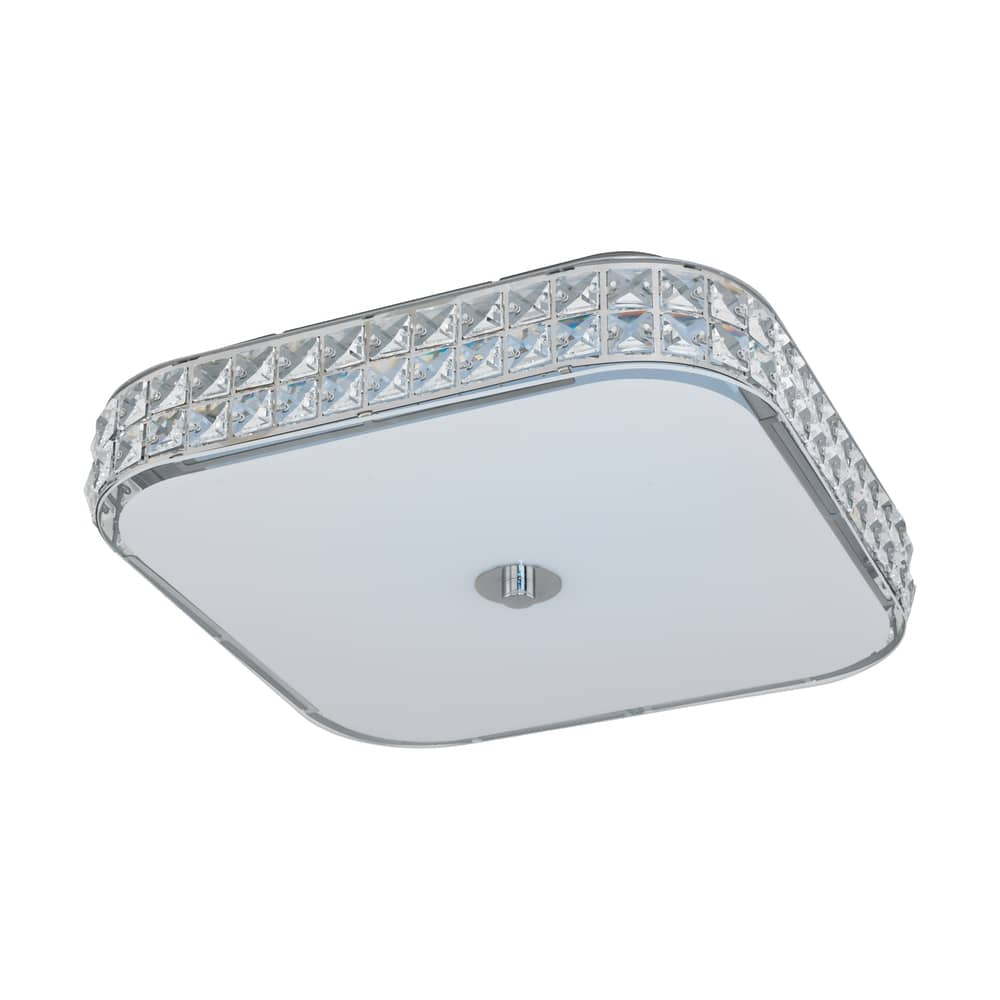 Plafonnier Cardillio chromé et blanc, cristal