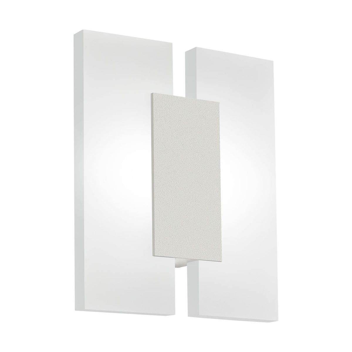 Vue de face du luminaire blanc, double panneau vertical et insert central texturé