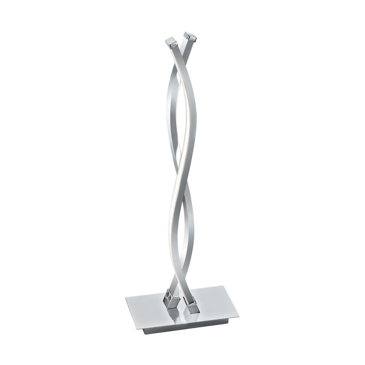 Lampe à poser en aluminium, deux rubans torsadés formant une spirale verticale