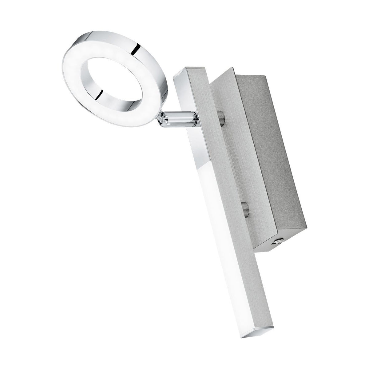 Applique murale aluminium brossé avec anneau LED orientable, produit de face