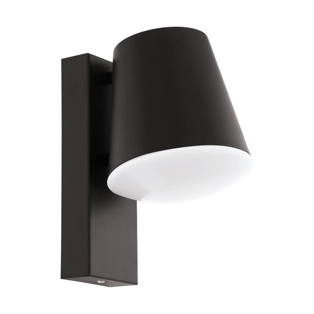 Applique murale anthracite vue de trois quarts, diffuseur blanc sous la tête conique