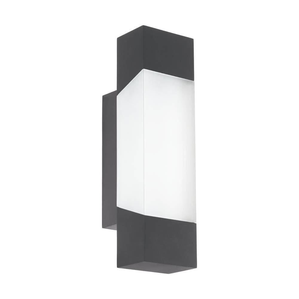 Vue de trois quarts de l'applique murale anthracite avec diffuseur blanc, sur fond blanc.