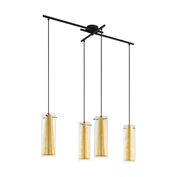 Suspension Pinto 4 lumières transparente et dorée