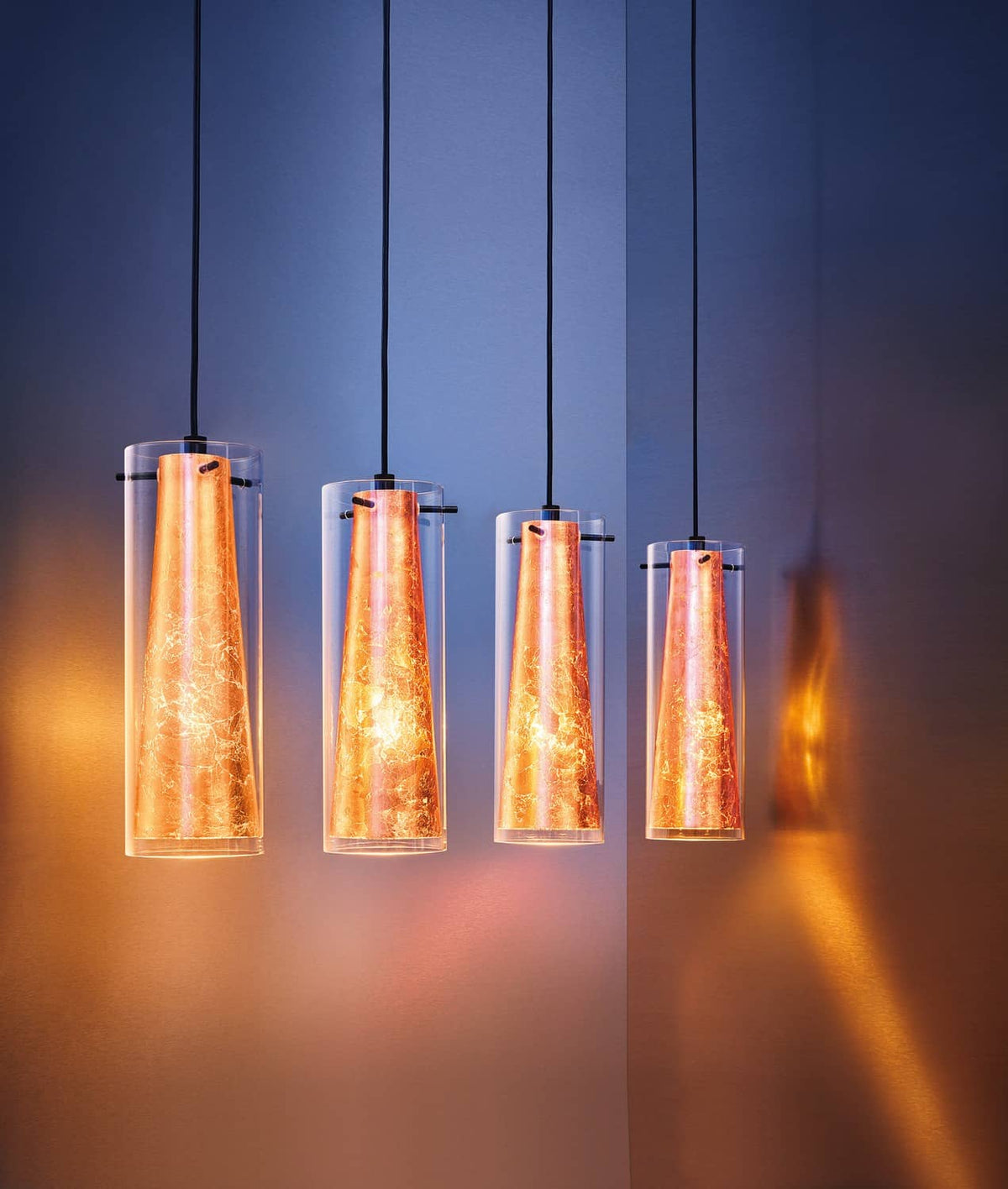 Suspension Pinto 4 lumières transparente et dorée