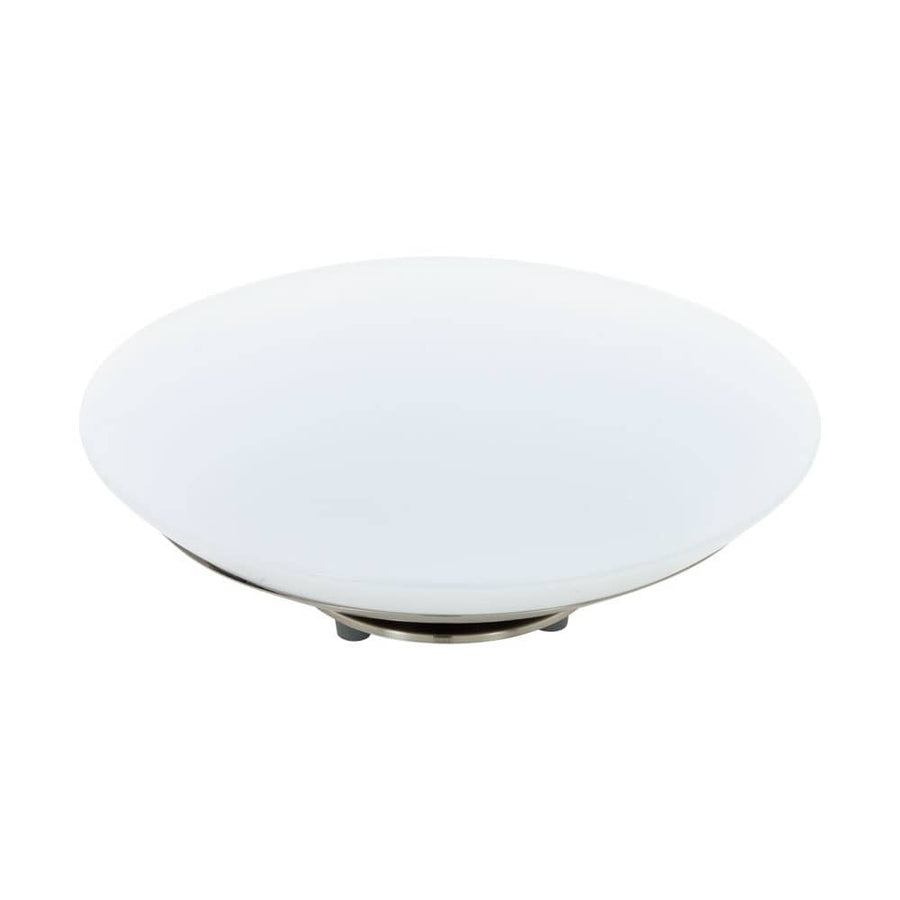 Vue de face sur fond blanc du luminaire ovale blanc, sans ombre ni reflet