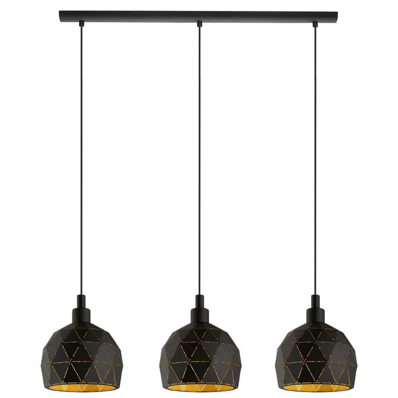 Suspension Roccaforte 3 lumières noire et dorée