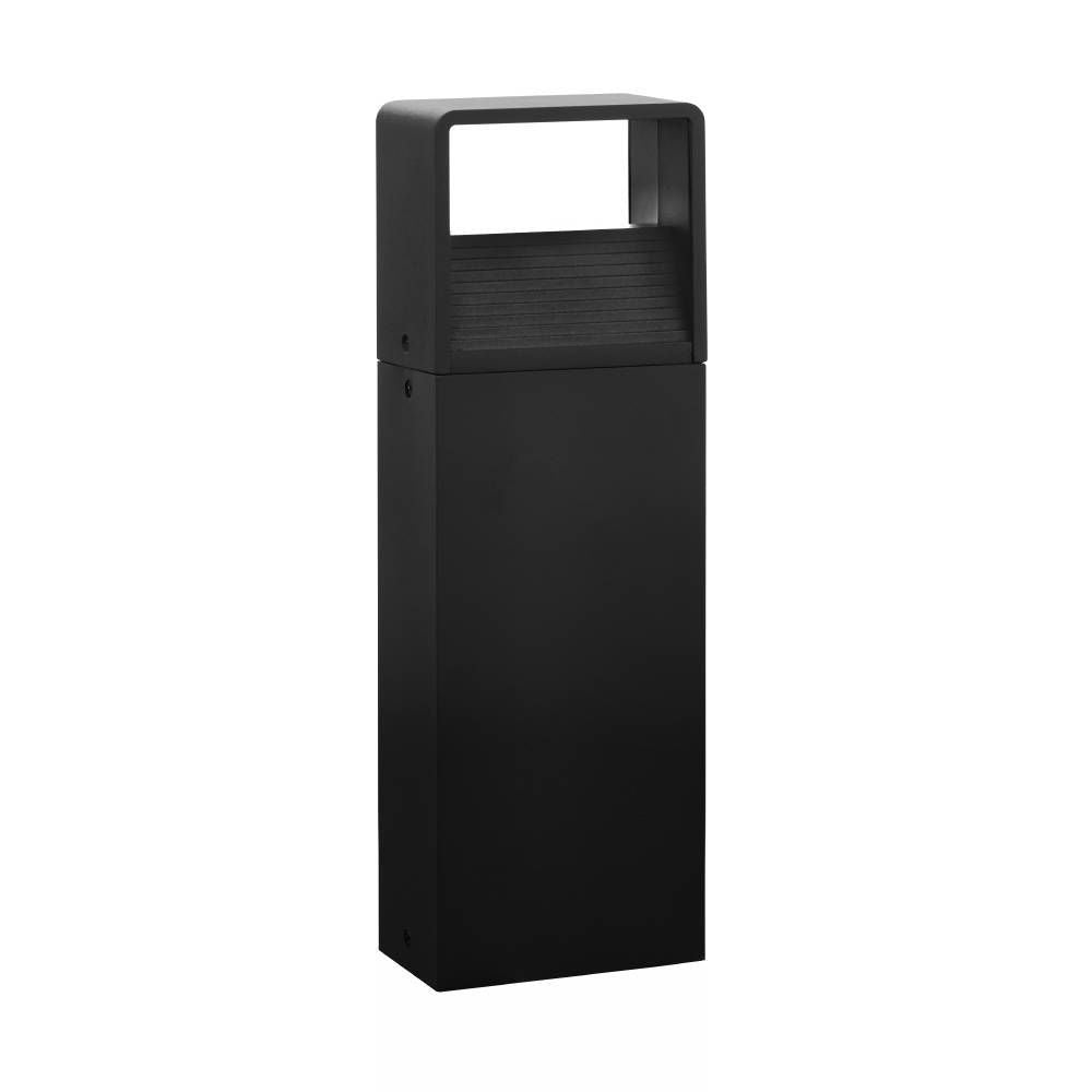 Lampadaire extérieur noir vu de face sur fond blanc, structure rectangulaire allongée