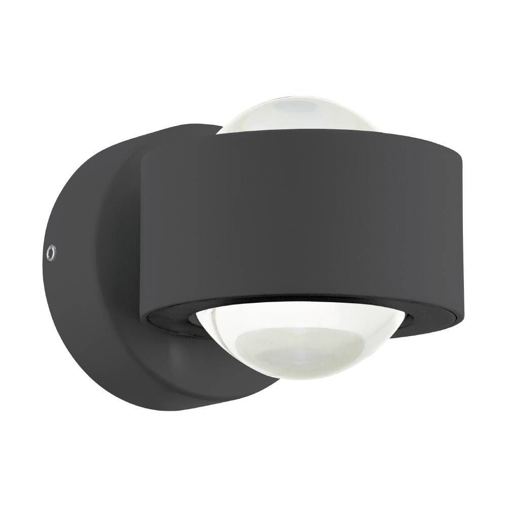 Vue rapprochée du luminaire anthracite avec corps cylindrique et diffuseurs opale, fond blanc.