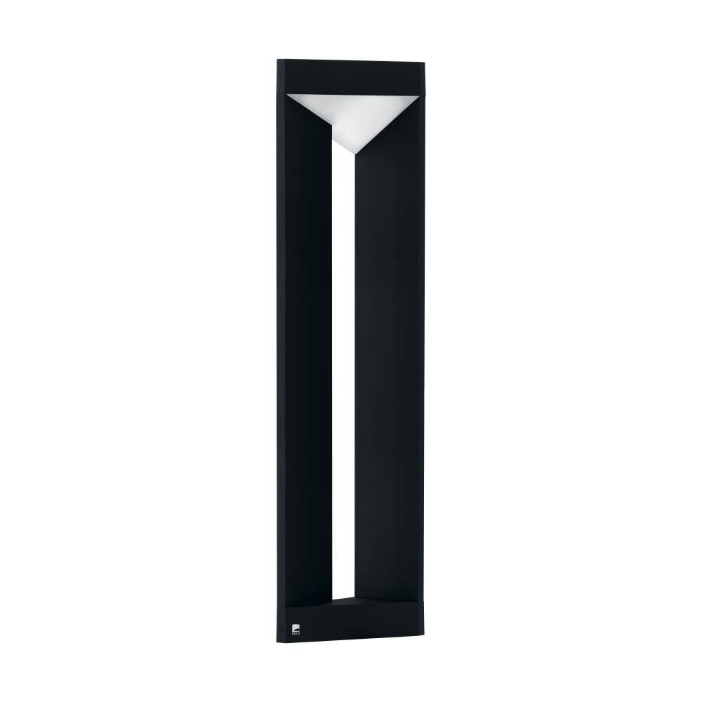 Lampadaire noir rectangulaire de face sur fond blanc, diffuseur blanc en partie haute.