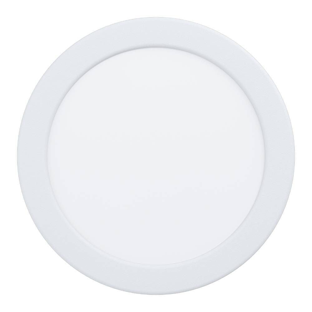 Vue de face d’un spot encastrable rond et blanc au cerclage fin