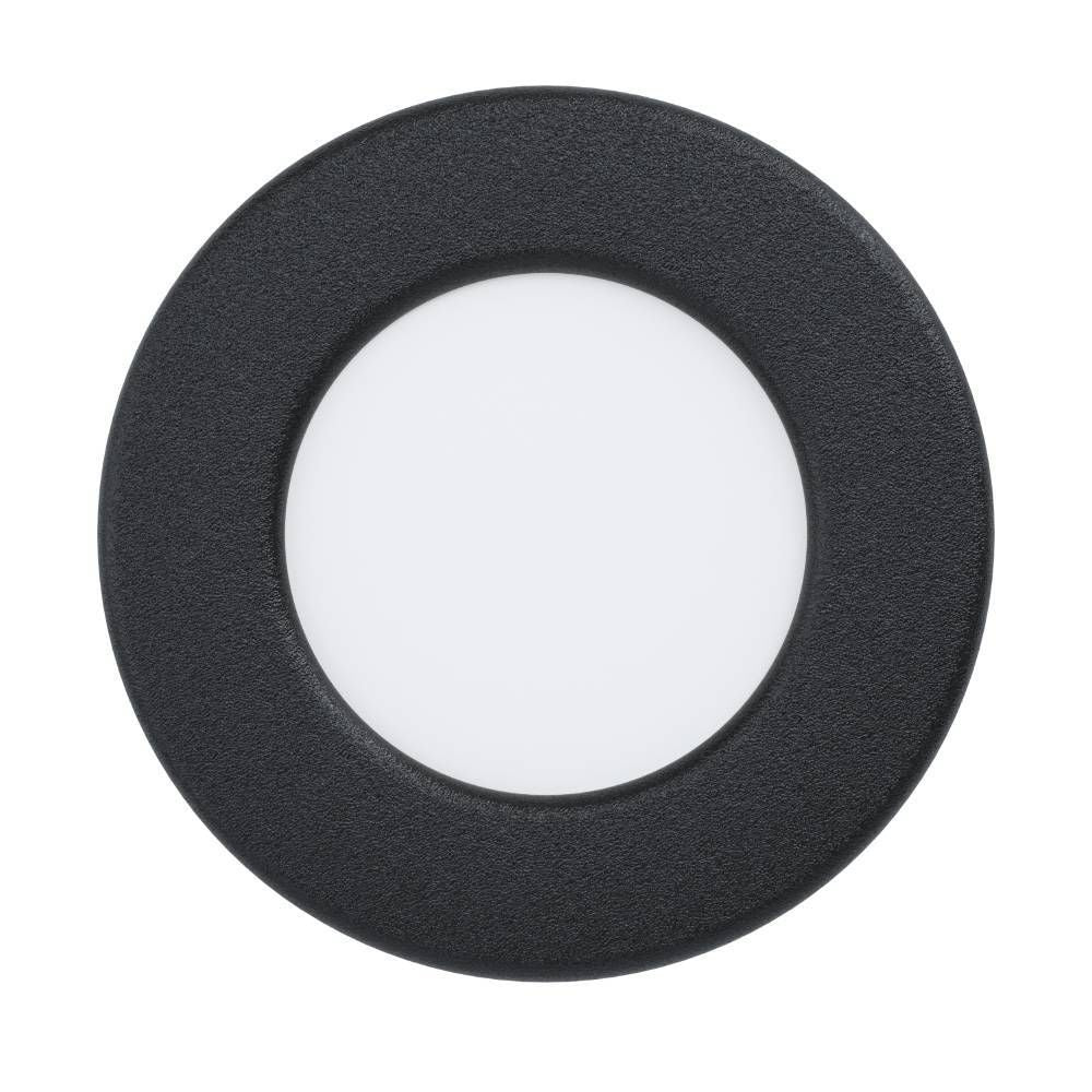 Spot encastrable rond vu de face, cerceau noir et diffuseur blanc opalin