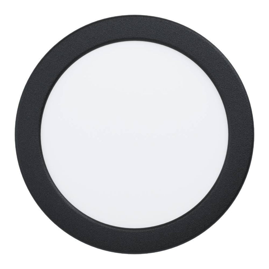 Vue de face du spot rond à bordure noire et diffuseur blanc, sur fond blanc