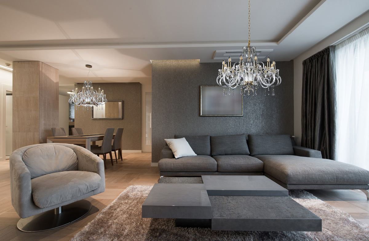 Lustre suspendu dans un salon contemporain en situation réelle
