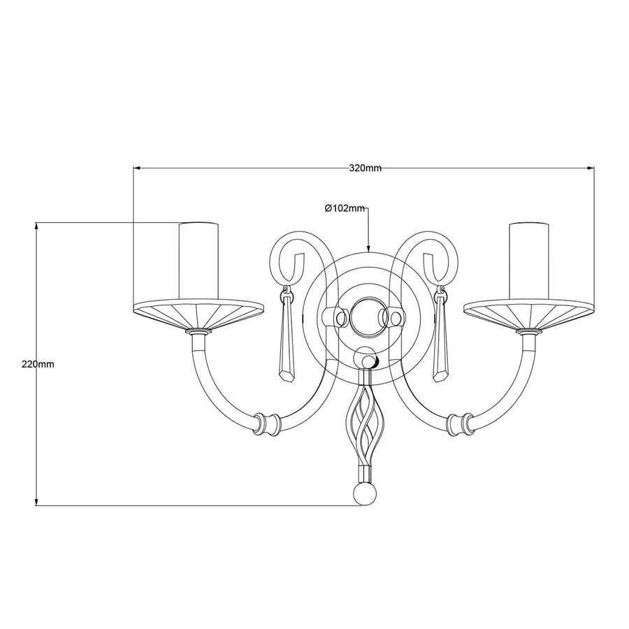 Schéma technique coté indiquant 320 mm de largeur et 220 mm de hauteur