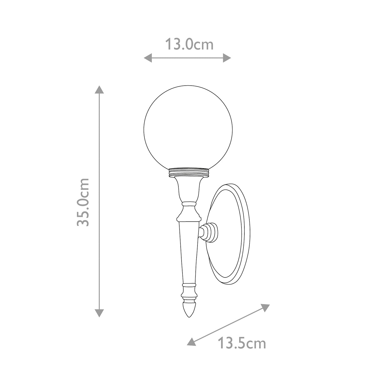 Schéma coté montrant 35 cm de hauteur et 13,5 cm de saillie