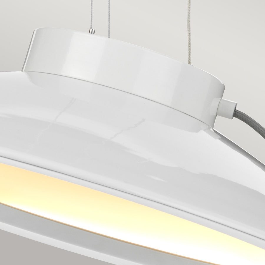Détail du dessus de l'abat-jour blanc brillant et du diffuseur allumé