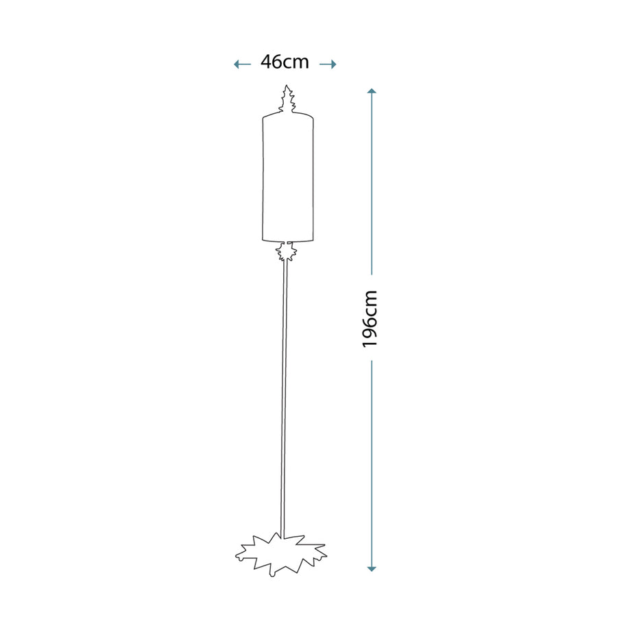 Schéma coté du lampadaire, hauteur totale 196 cm et largeur 46 cm