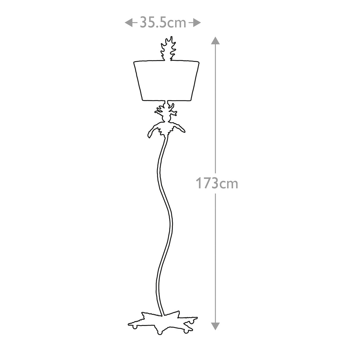 Schéma de dimensions du lampadaire : hauteur 173 cm et largeur 35,5 cm.
