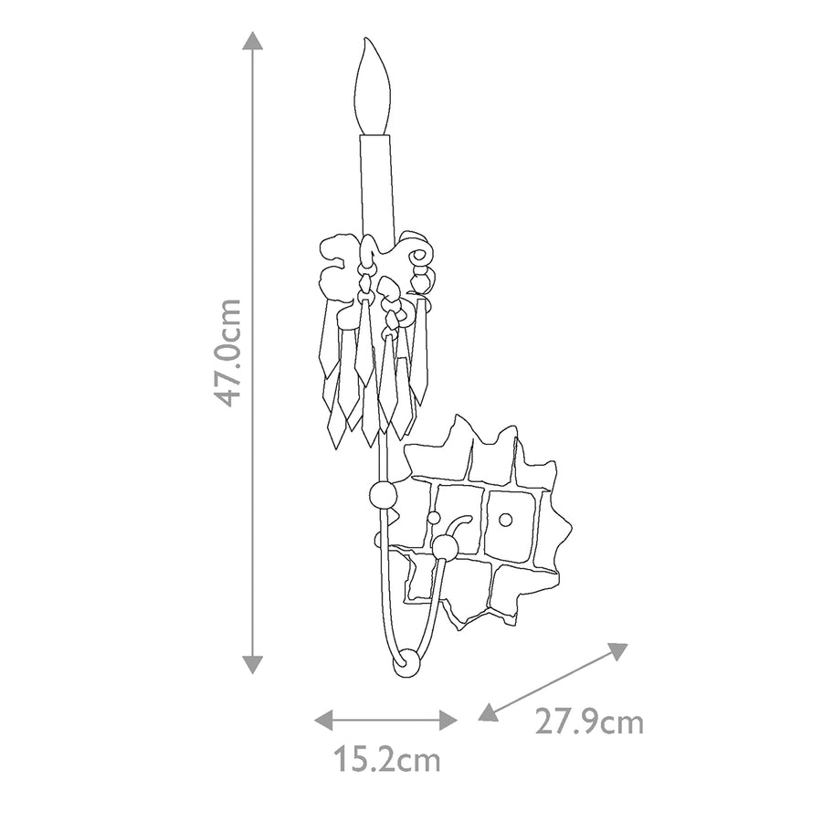 Schéma technique coté montrant hauteur 47 cm, largeur 15,2 cm et profondeur 27,9 cm