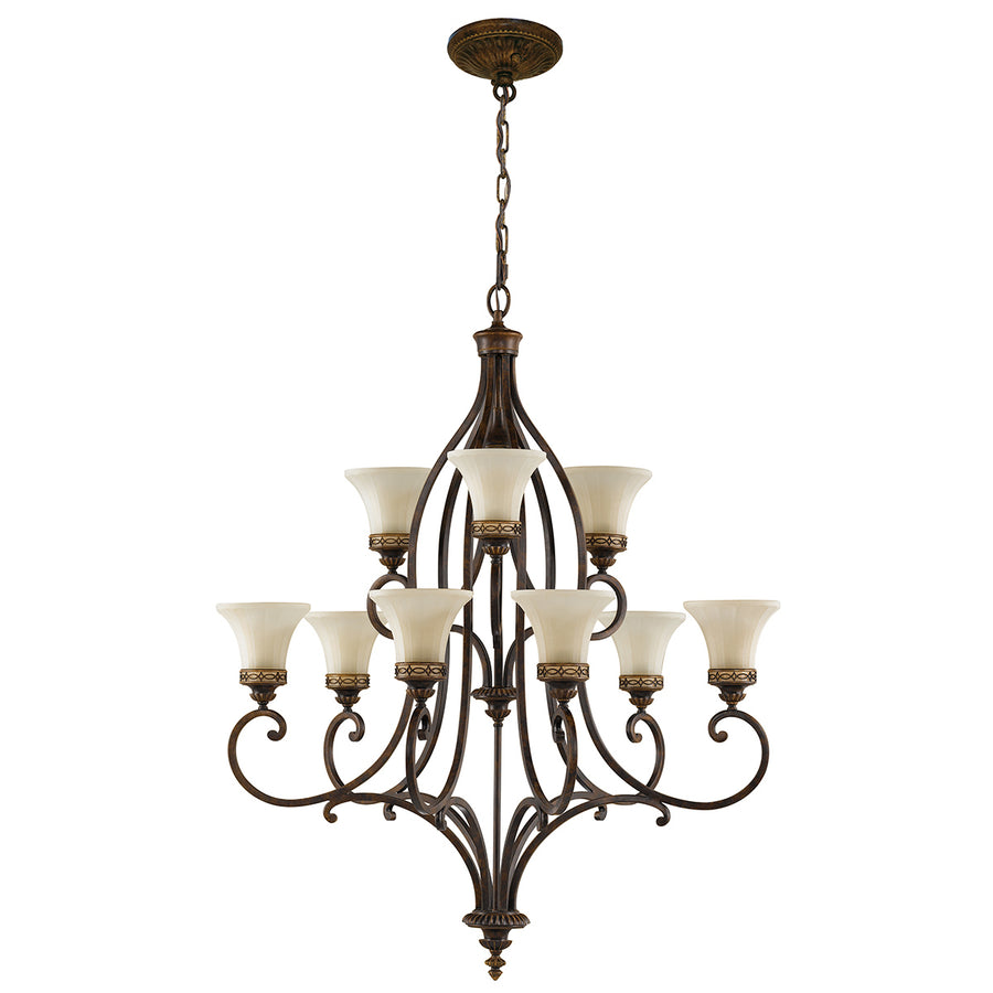 Lustre Drawing Room 9 lumières bois foncé, verre