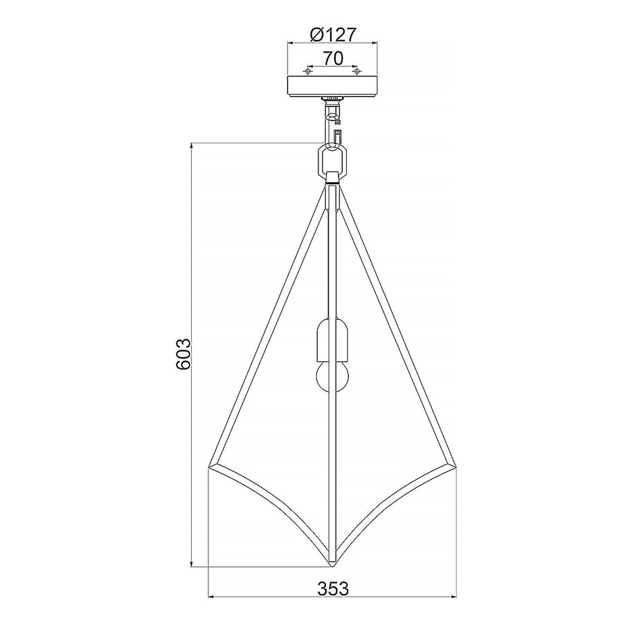 Schéma technique coté avec hauteur 603 mm, largeur 353 mm et rosace 127 mm.