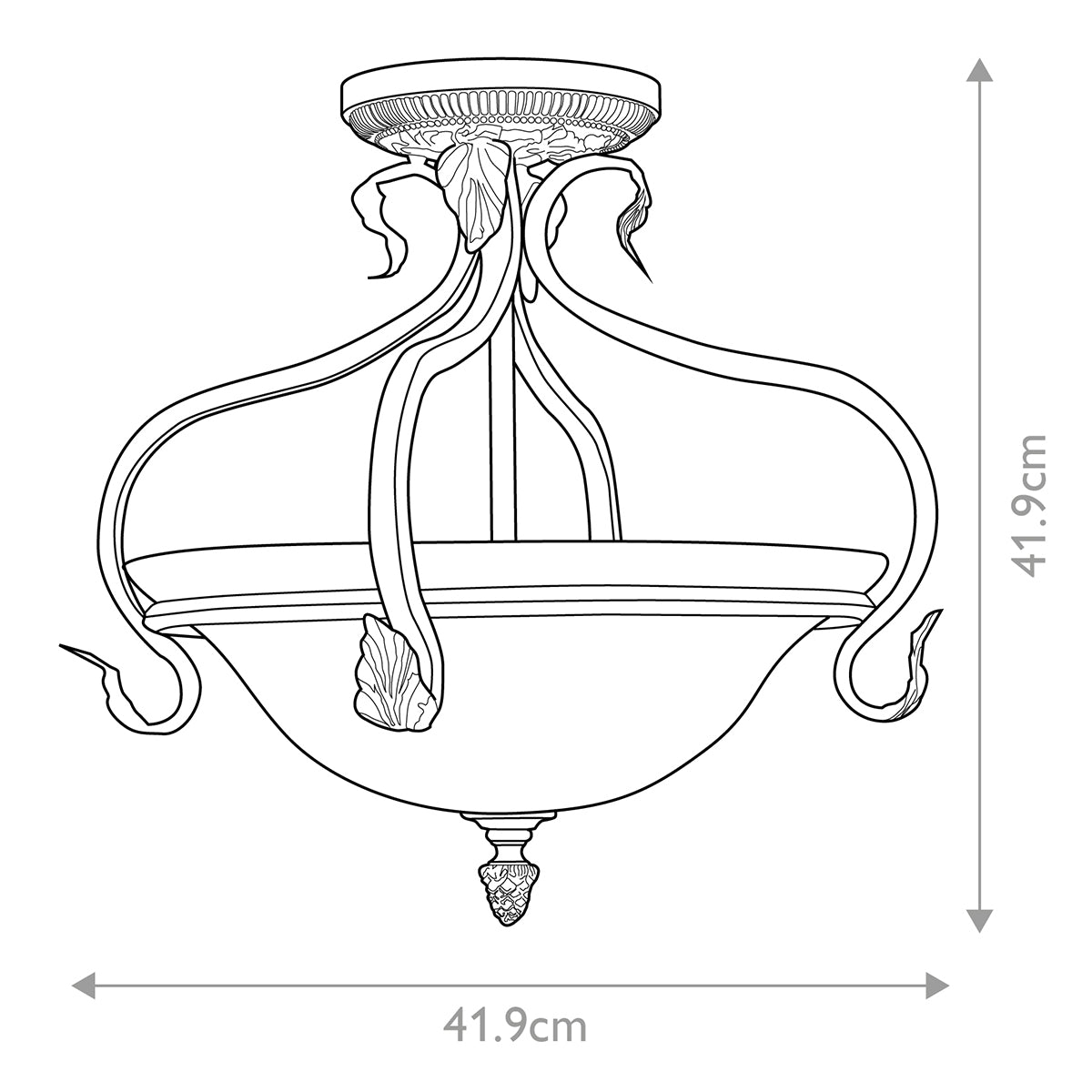Schéma de dimensions du luminaire, hauteur et largeur de 41,9 cm