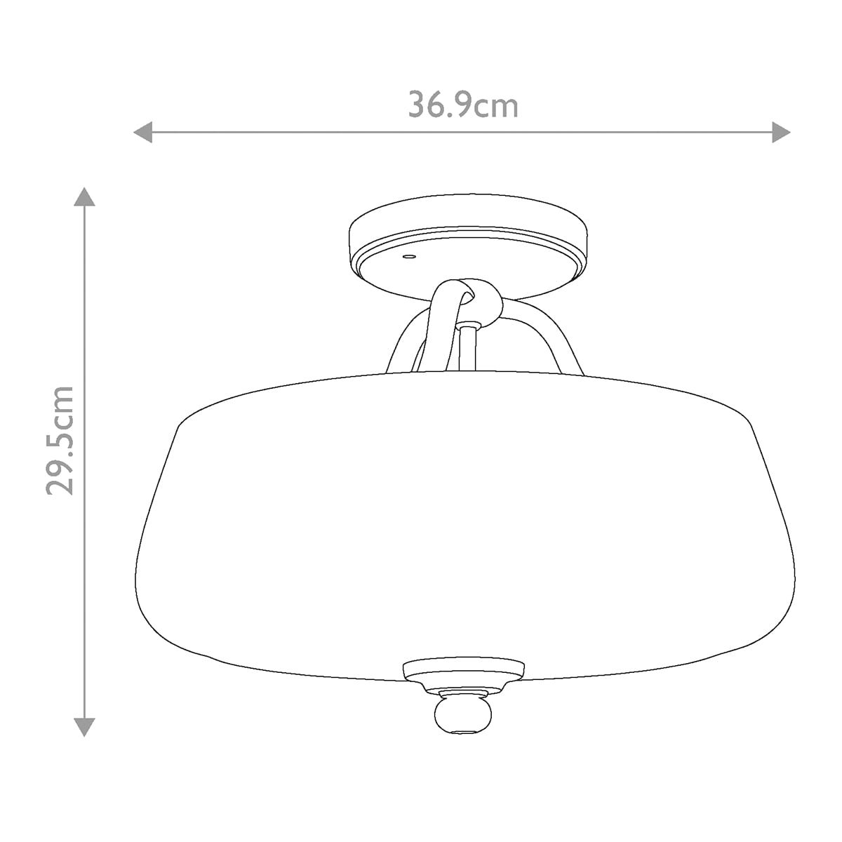 Schéma coté du luminaire, largeur 36.9 cm et hauteur 29.5 cm