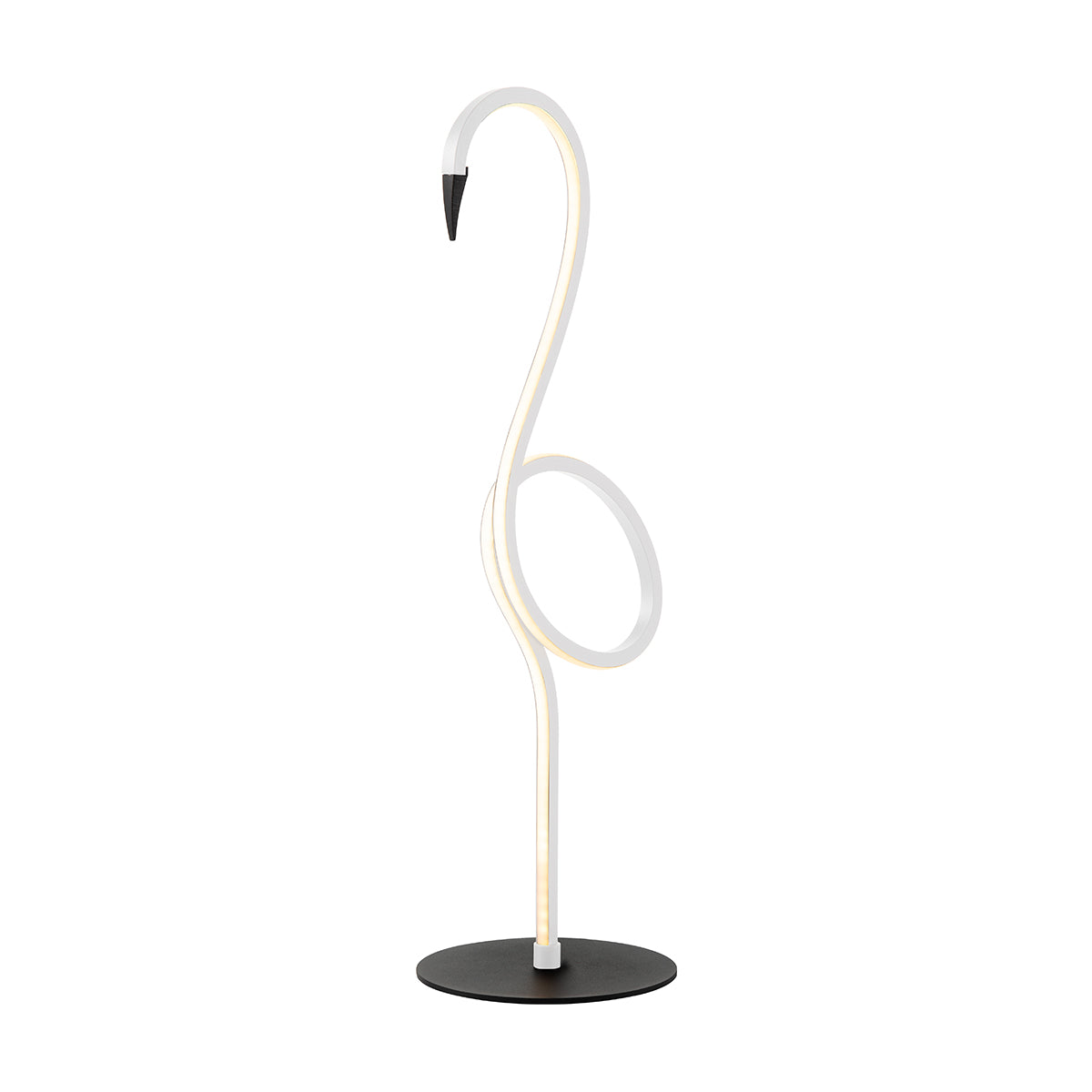 Lampe à poser blanche en forme de flamant avec base noire ronde