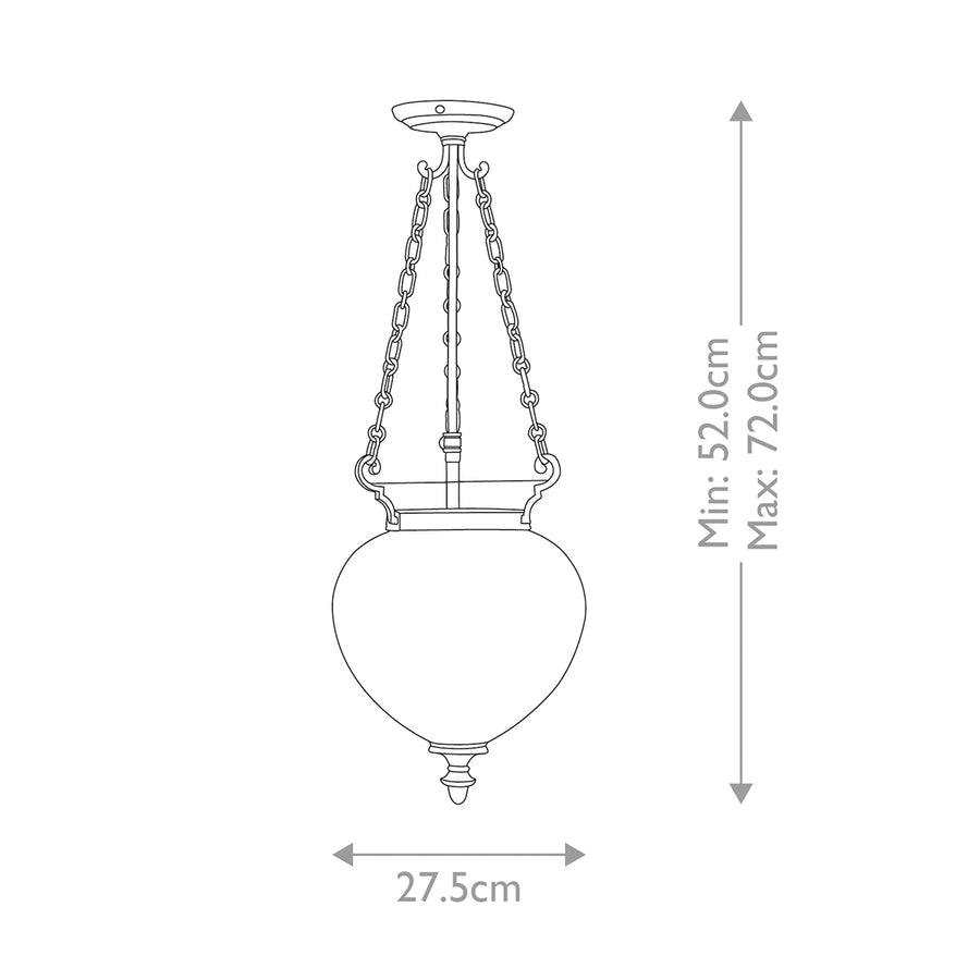 Schéma technique coté avec hauteur minimale et maximale et diamètre du luminaire