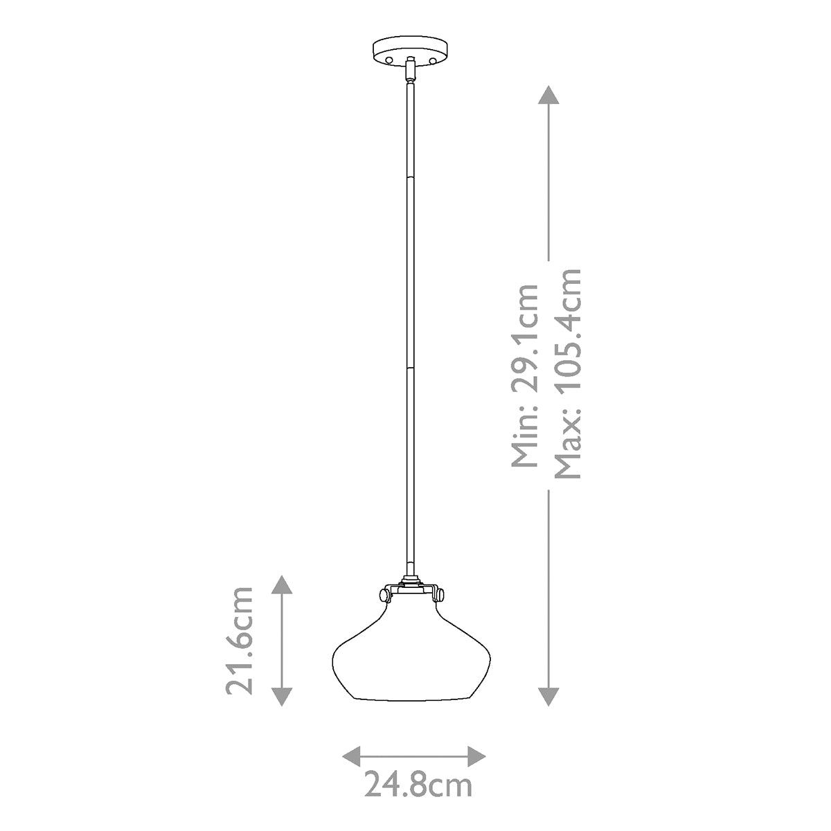 Schéma technique indiquant les dimensions minimales et maximales de la suspension.