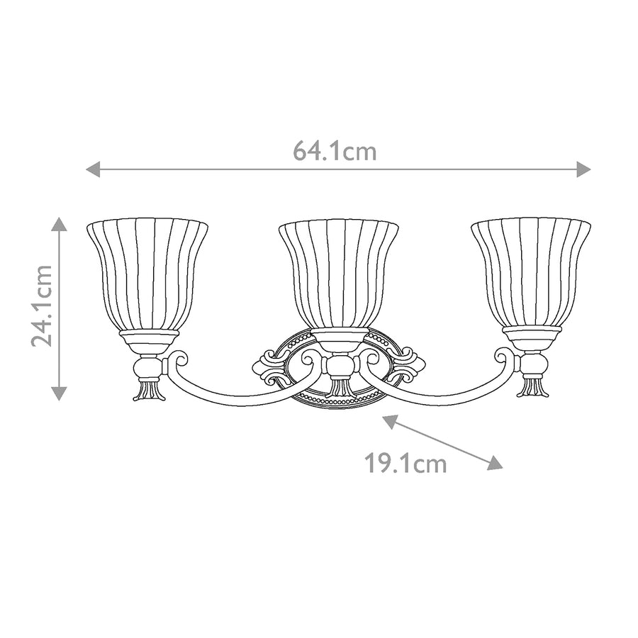 Schéma technique coté : largeur 64,1 cm, hauteur 24,1 cm et saillie 19,1 cm.