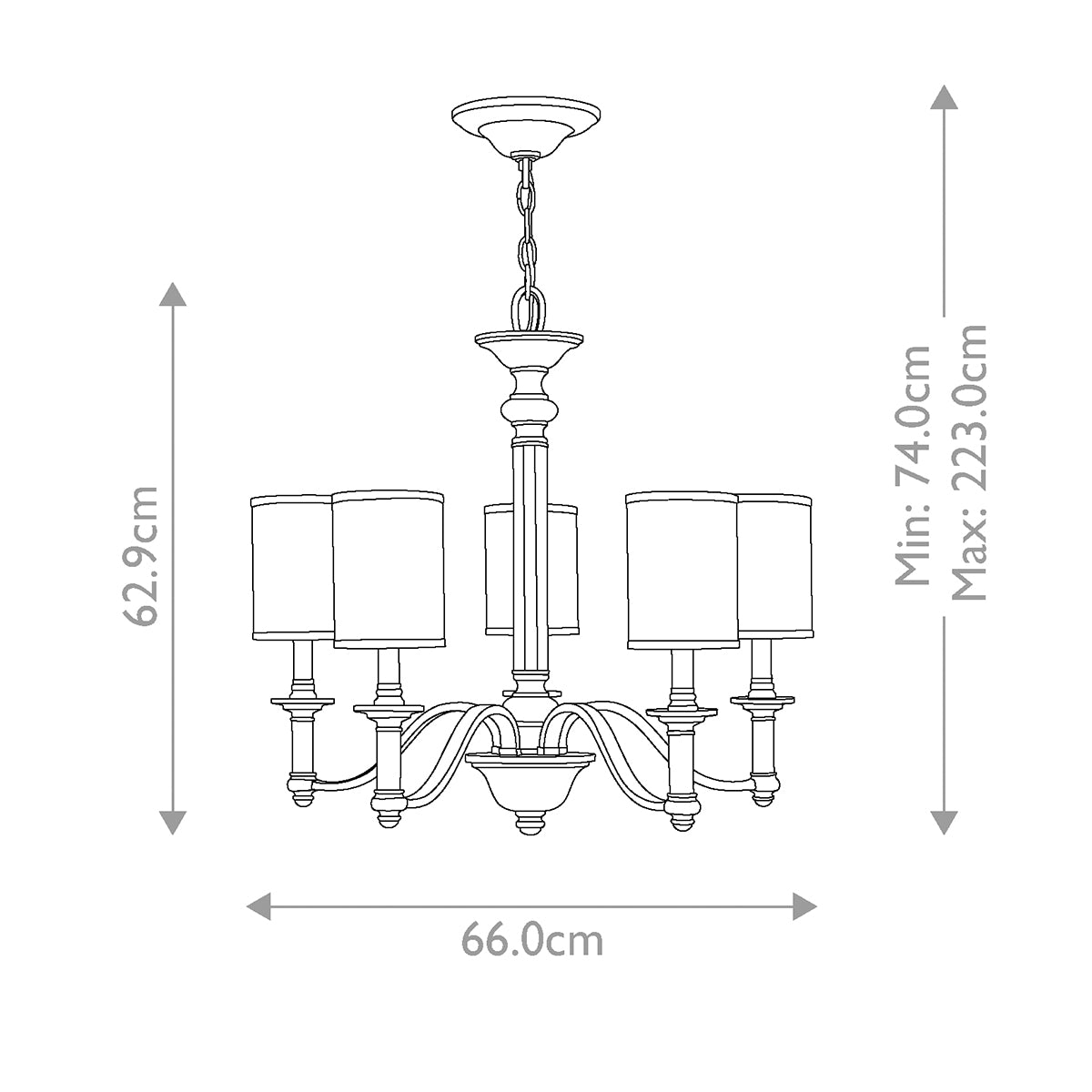 Lustre Sussex 5 lumières nickel satiné, verre