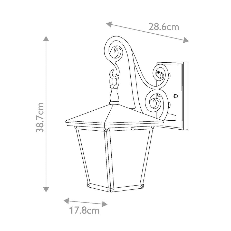 Schéma de dimensions avec hauteur 38,7 cm, largeur 28,6 cm et profondeur 17,8 cm.