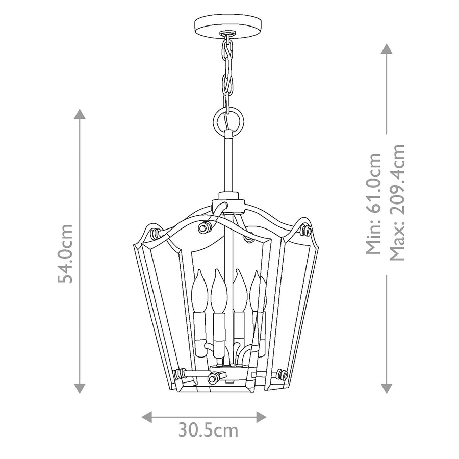 Schéma coté indiquant 54 cm de hauteur et 30,5 cm de largeur.