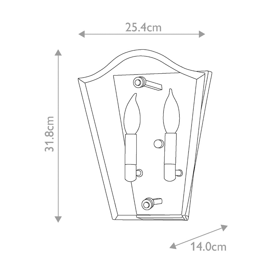 Schéma technique de l'applique avec mesures 25,4 cm, 31,8 cm et 14 cm.