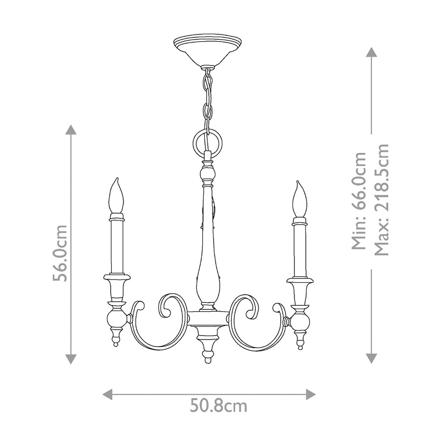 Schéma coté du lustre avec hauteur 56 cm et largeur 50,8 cm