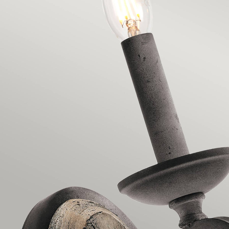 Zoom sur la douille et l'ampoule à filament allumée sur fond gris clair