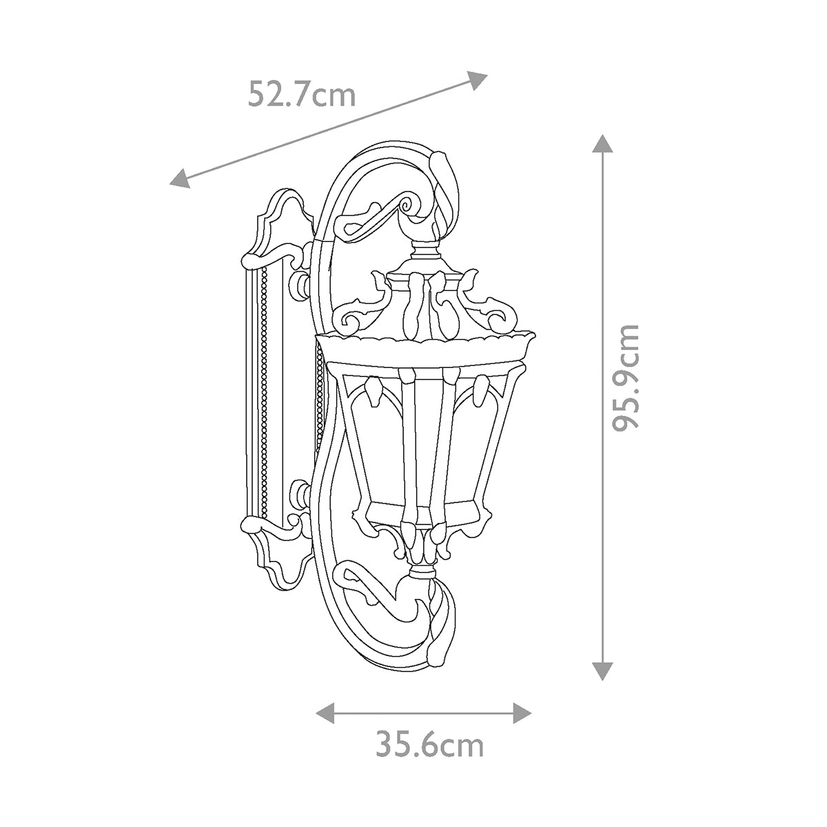 Schéma technique avec hauteur 95,9 cm, largeur 35,6 cm et profondeur 52,7 cm.
