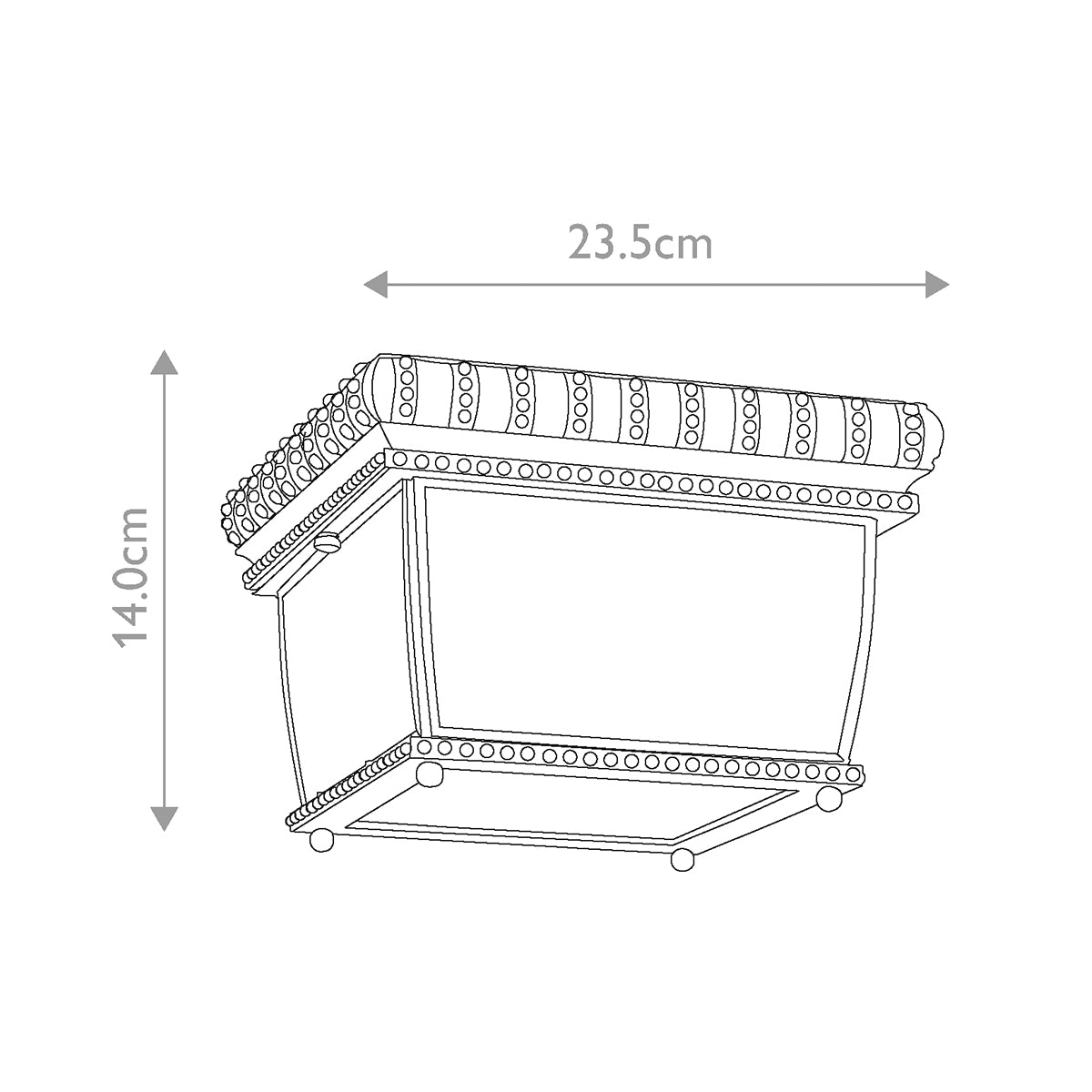 Schéma coté du plafonnier indiquant 23,5 cm de largeur et 14 cm de hauteur
