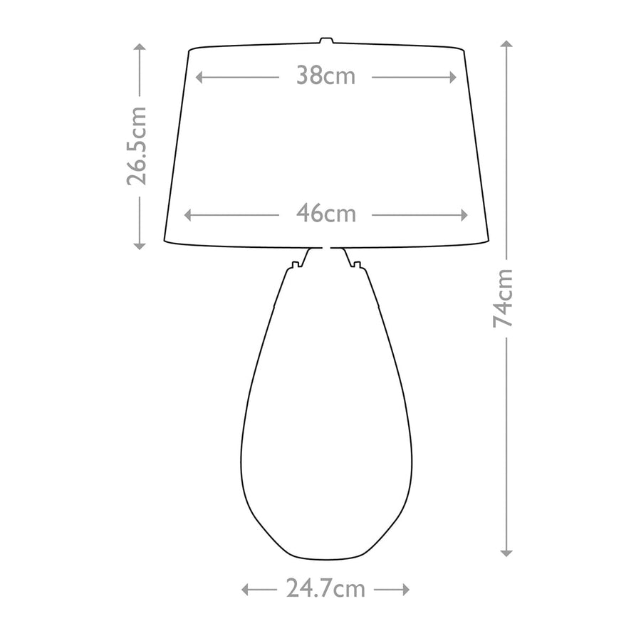 Schéma coté de la lampe avec hauteur totale et largeur de l'abat-jour