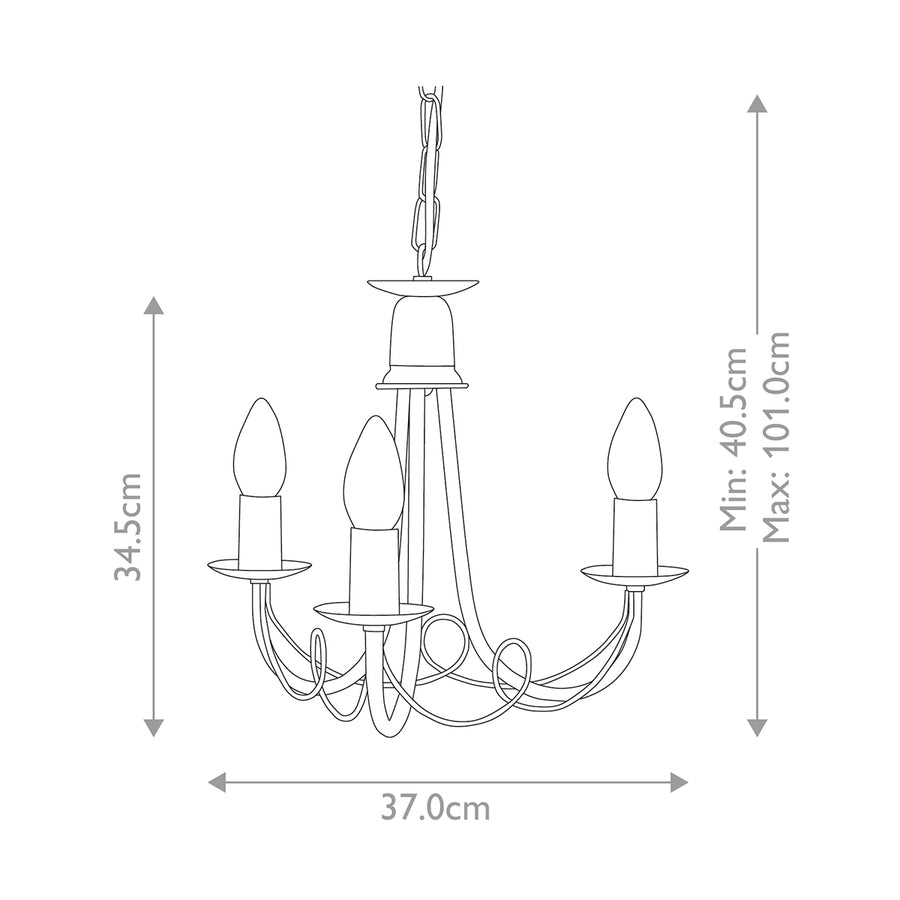 Schéma coté du lustre avec hauteur et largeur indiquées en centimètres