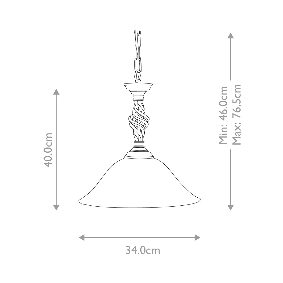 Schéma de dimensions avec hauteur minimale, maximale et largeur de l'abat-jour