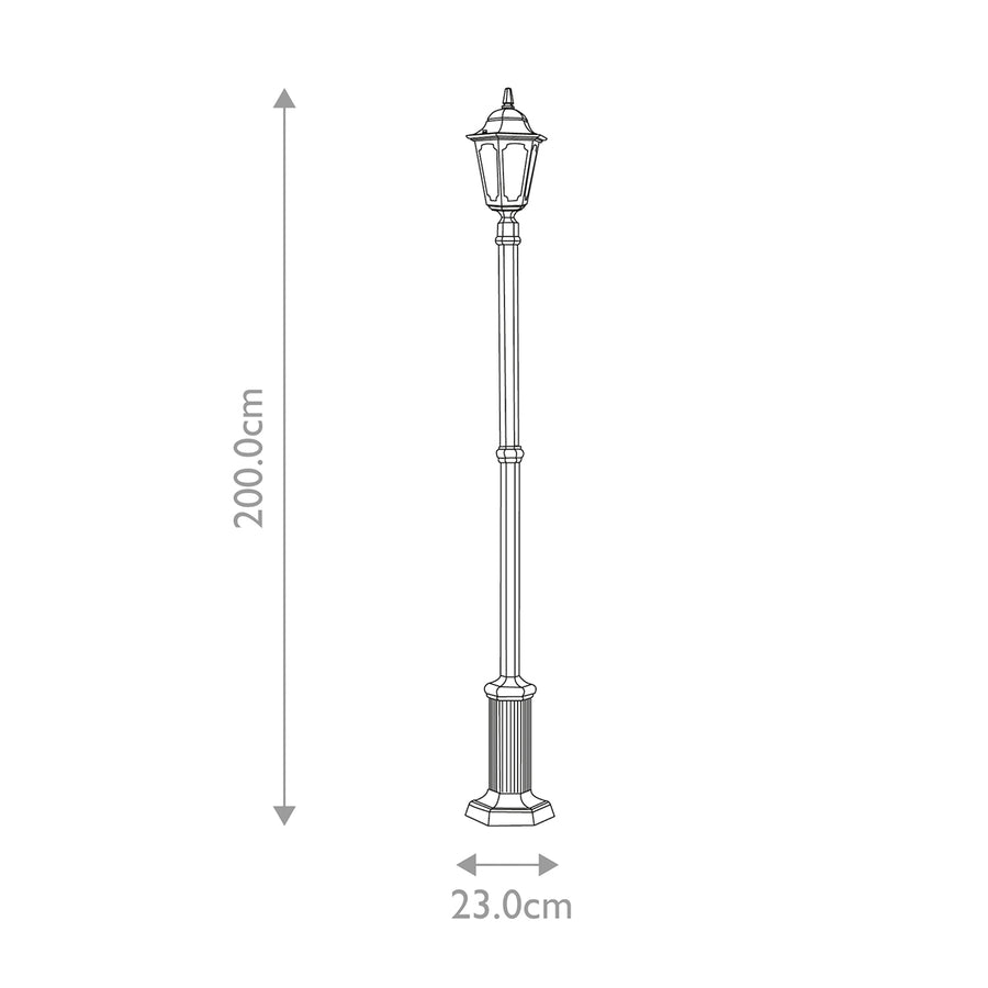 Schéma coté indiquant une hauteur de 200 cm et un socle de 23 cm.