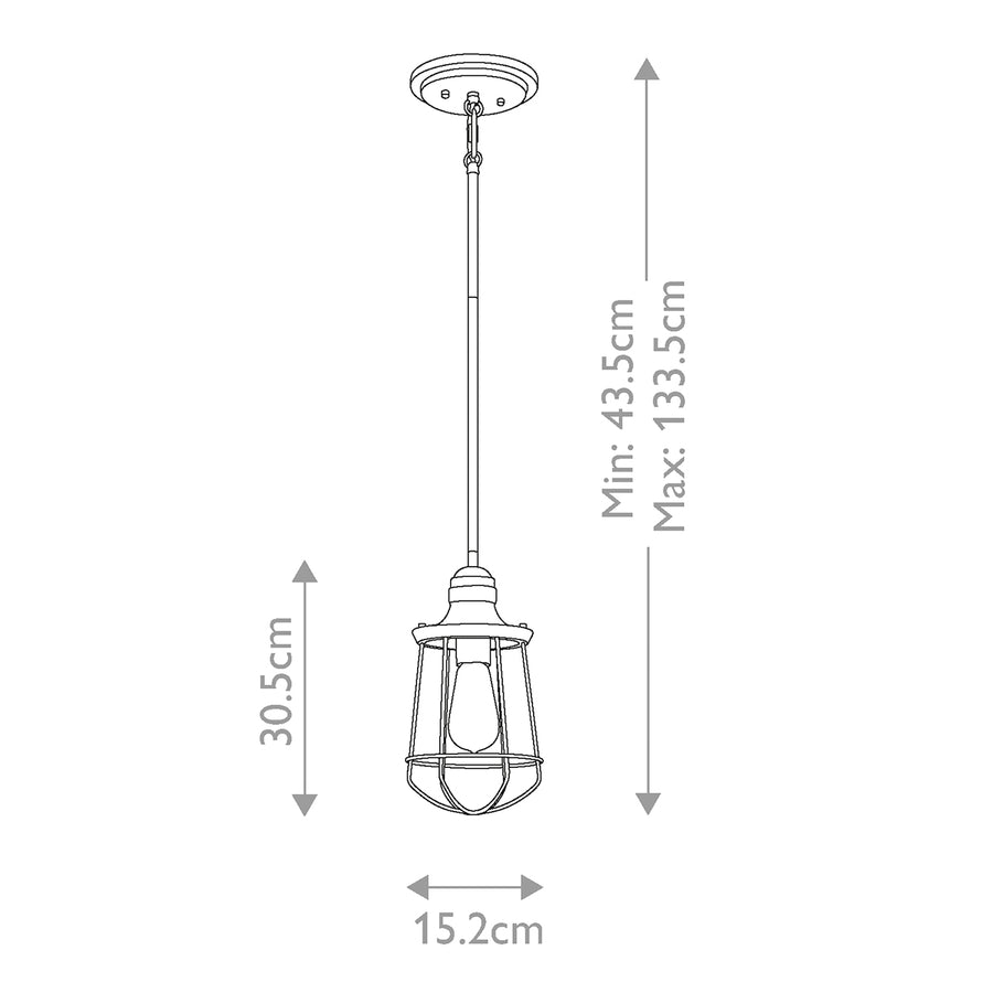 Schéma technique coté avec hauteur minimale maximale et largeur du luminaire