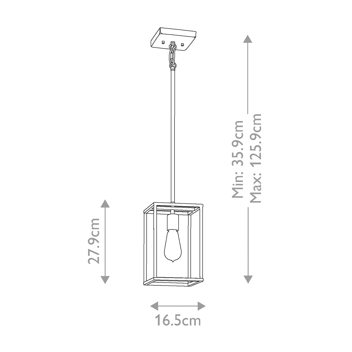 Schéma technique coté de la suspension avec hauteur minimale maximale et largeur