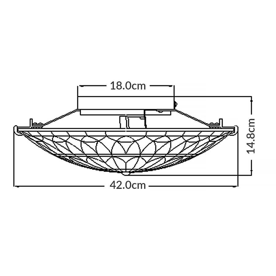 Schéma technique coté du plafonnier, diamètre 42 cm et hauteur 14,8 cm