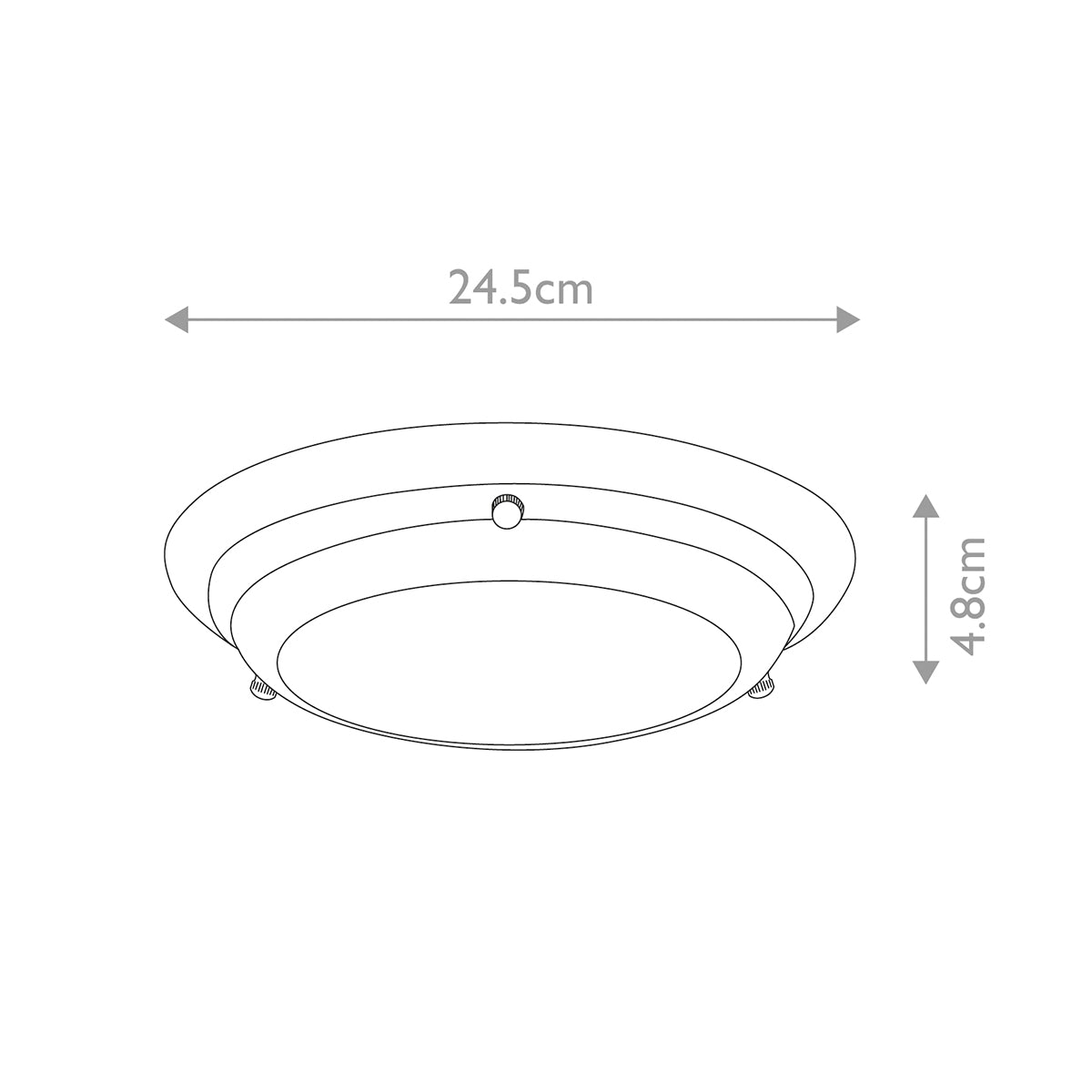 Schéma coté du plafonnier indiquant 24,5 cm de diamètre et 4,8 cm de hauteur
