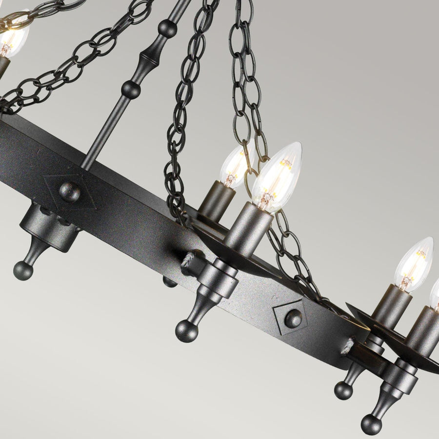 Vue rapprochée en plongée de la bague et des finitions du luminaire